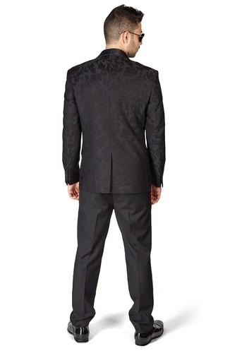 Slim Fit 1 Button Black Shawl Collar Floral Jacket Tuxedo Black Pants 1714 AZAR - Picture 6 of 6