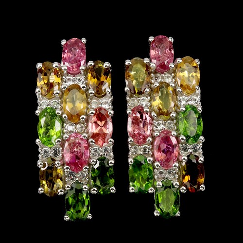925 Sterlingsilber Ohrringe Ovaler Turmalin Topas Natürlicher Edelstein Schmuck