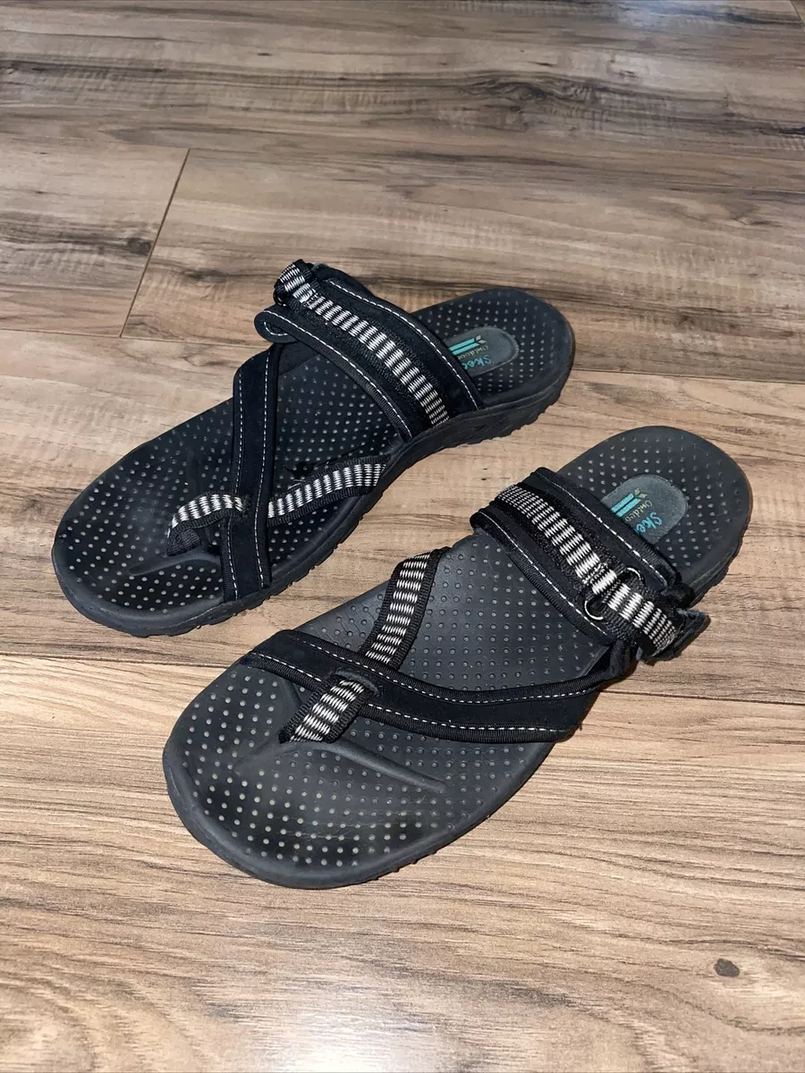 SKECHERS Reggae Trailway Sandals SN46444 Size 9 Black Adjustable Contoured
