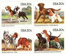 United States 20¢ Dogs Postage Stamp #2098-2101 x 100 singles