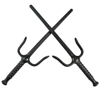 TEKKA BUDO Kunststoff Sai 49.5 cm schwarz, Octagon Form Leichte Sai Gabeln Paar