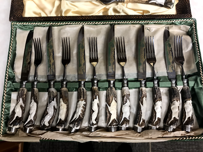 Vintage Walter Willms Solingen Stag Horn Knife and Carving Set