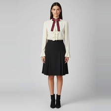 Gucci Cream Black Jersey Knit Ruffle Detail Midi Dress M