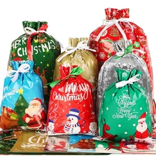 35 PCS Christmas Gift Bags, Xmas Drawstring Gift Bags Assorted Sizes for Chri...