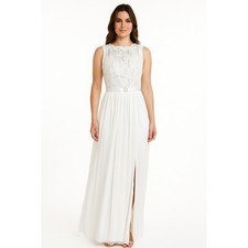R M Richards Sequined Lace Chiffon Gown Ivory Taupe Size 12 Maxi Sleeveless
