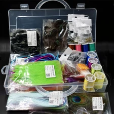 Fly Tying Materials Starter Kit • Feathers, Fur, Thread, Crystal Flash, Hooks Se