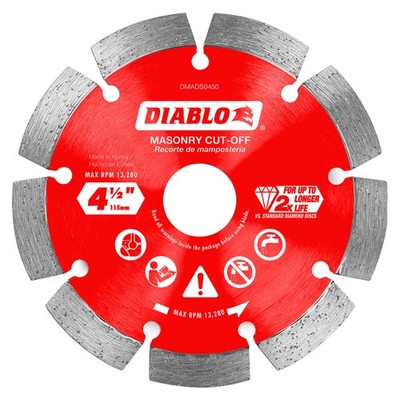 Diablo Tools, 4-1/2in. Diamond Segmented Masonry Cut-Off Blade, Blade Diameter