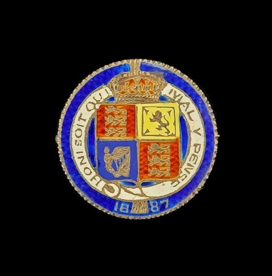 1887 British Queen Victoria’s 50 yr Anniversary Jubilee Enameled Coin Pin Brooch