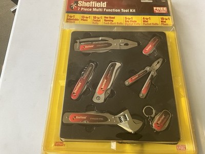 Sheffield 7 Piece Multi Function Tool Kit Stainless Steel - With Belt Pouch New