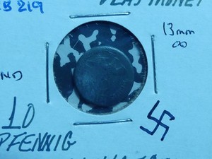CB219: GERMAN Third Reich Play Money, 10 Reichspfennig, ND, 13 mm