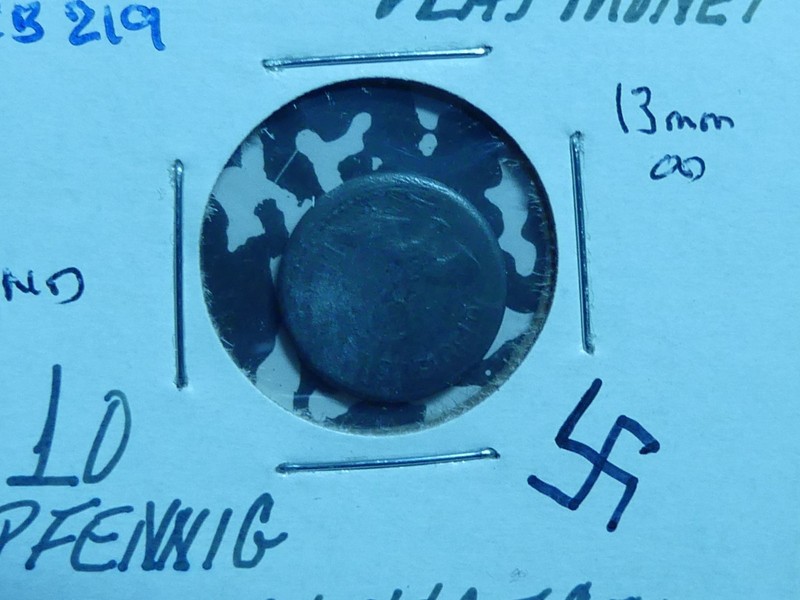 CB219: GERMAN Third Reich Play Money, 10 Reichspfennig, ND, 13 mm