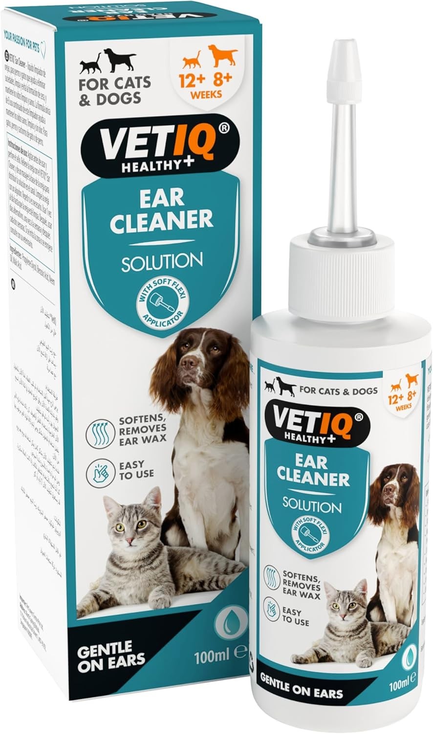 VETIQ Ear Cleaner Solution for Cats & Dogs, 100ml – Safe & Gentle Ear Wax Remove