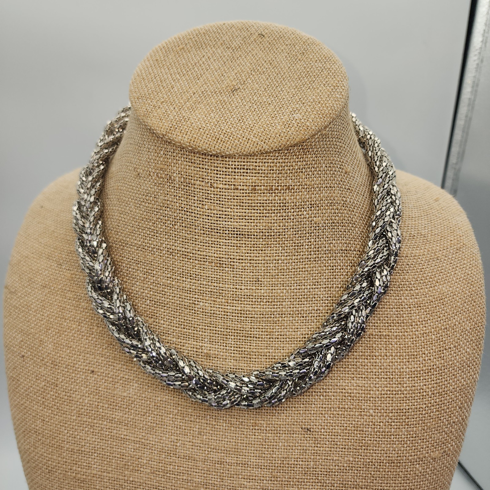 Express Choker Necklace Silver Tone 6 Strand Braided Chain Adjustable 18-21