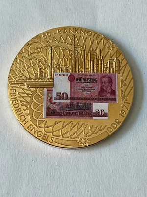 Medaille 50 Mark DDR 1971 vergoldet 50 mm PP Proof - Bild 1 von 2