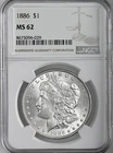 1886-P  $1  MORGAN SILVER DOLLAR  "PHILADELPHIA MINT"  NGC MS62 #8675096-029