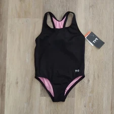 NWT TYR Girls Durafast Elite Lite Ella Black Maxfit Swimsuit Size S (6/6X)