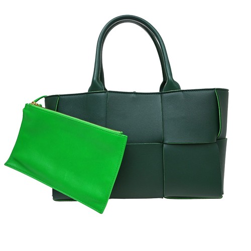 Bottega Veneta Green Lambskin Intrecciato Arco Tote Bag NQ09637