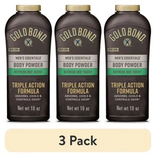 3x Gold Bond Men's Essentials Body Powder with Menthol, Refresh 360 Scent, 10 oz