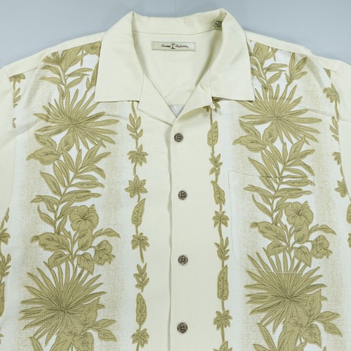 Tommy Bahama Shirt Mens Large Cream Silk Floral Hawaiian Camp Button Up Palm - Picture 5 of 15