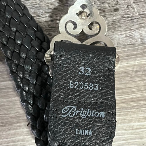Brighton Braided Black Leather Belt Silver Scroll Buckle Size 32 - Picture 2 of 8