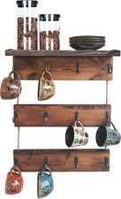 12 Hooks Coffee Cup Holder Solid Wood Mug Rack with Shelf Coffee Bar Mug Display