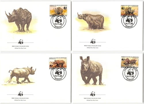 French Equatorial Africa #615-18 Four World Wildlife Fund FDC's, all animals