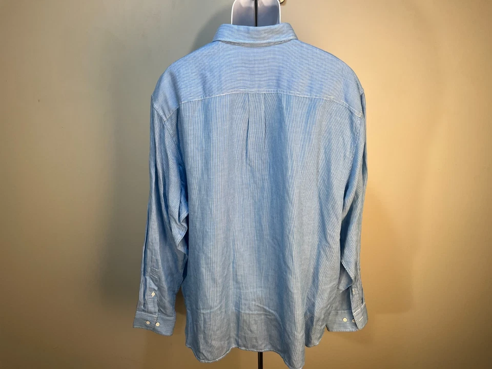 Tommy Bahama Hombre Azul y Blanco Manga Larga Mezcla Lino Camisa XxL 2XL USADA EN EXCELENTE ESTADO Foto 2 de 4