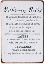 Bathroom Rules Funny Toilet Vintage Tin Metal Signs Home D cor 8x12