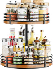 Lazy Susan Turntable Organizer Adjustable - 2 Tier Wood Rotating Spice Rack 12 I