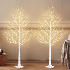 PABIPABI Birch Tree with LED Lights, 6ft Lighted Christmas x2, White