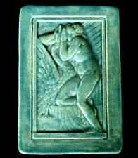 Unknown Illegibly Artist Signed Pottery Tile Nude Woman Leda & the Swan Pewabic?