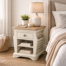 Brighton Warm White Painted Lamp Table Magazine Rack GradeB Country Lime Washed