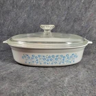 Baking dish Corning Ware with pyrex lid VTG 1.5 Qt Blue Heather design