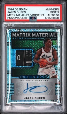 2024-25 Panini Obsidian Jalen Duren 1/1 Laundry Tag Patch Auto PSA 9 AUTO 10