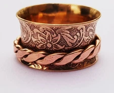 Solid Pure Copper Minimalist Healing Ring, Handmade, Unisex Concave Spinner Ring