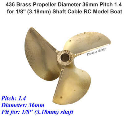 TFL 436 Brass Propeller Dia 36mm Pitch 1.4 for 3.18mm 1/8 Shaft Cable RC Boat