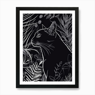Chausie Katze minimalistische Illustration gerahmtes Wandbild Poster Leinwanddruck Bild