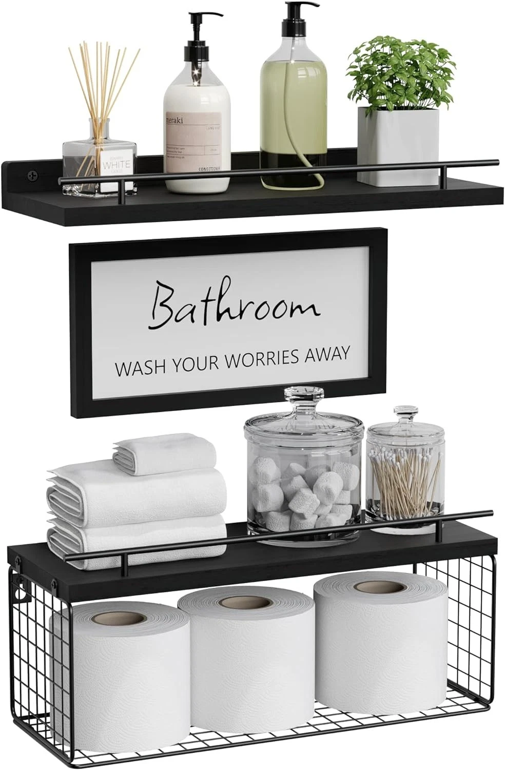 WOPITUES Floating Shelves for Wall Decor Sign, Bathroom Organizers and Storage,