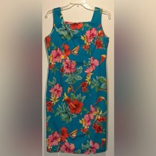 Caribbean Joe Tropical Square Neck Sleeveless Front Slits Hawaiian Dress- Size S
