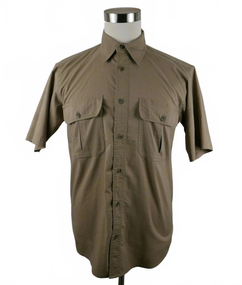 Camisa Cabelas Para Hombres Manga Corta Botones Bronceado Bolsillos Pequeña Foto 2 de 4