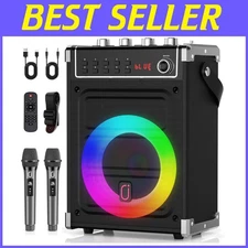 Portable Karaoke Machine with 2 Wireless Mics & LED Light