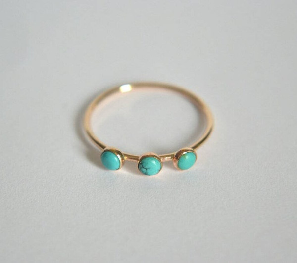 Alternate view of 14k Gold Plated Turquoise Three Stone Ring, 925 Sterling Silver Minimalist Ring