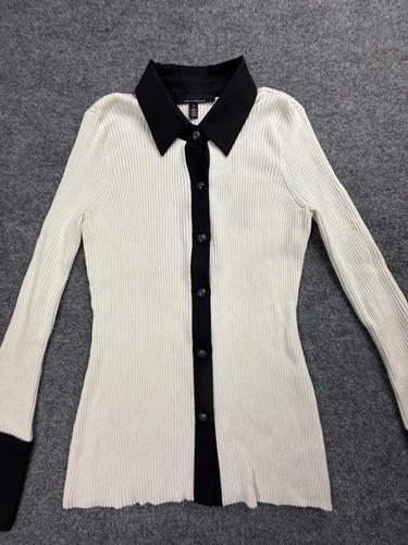 White House Black Market Rippshirt Damen M weiß schwarz Mod Retro Klassiker - Bild 4 von 14