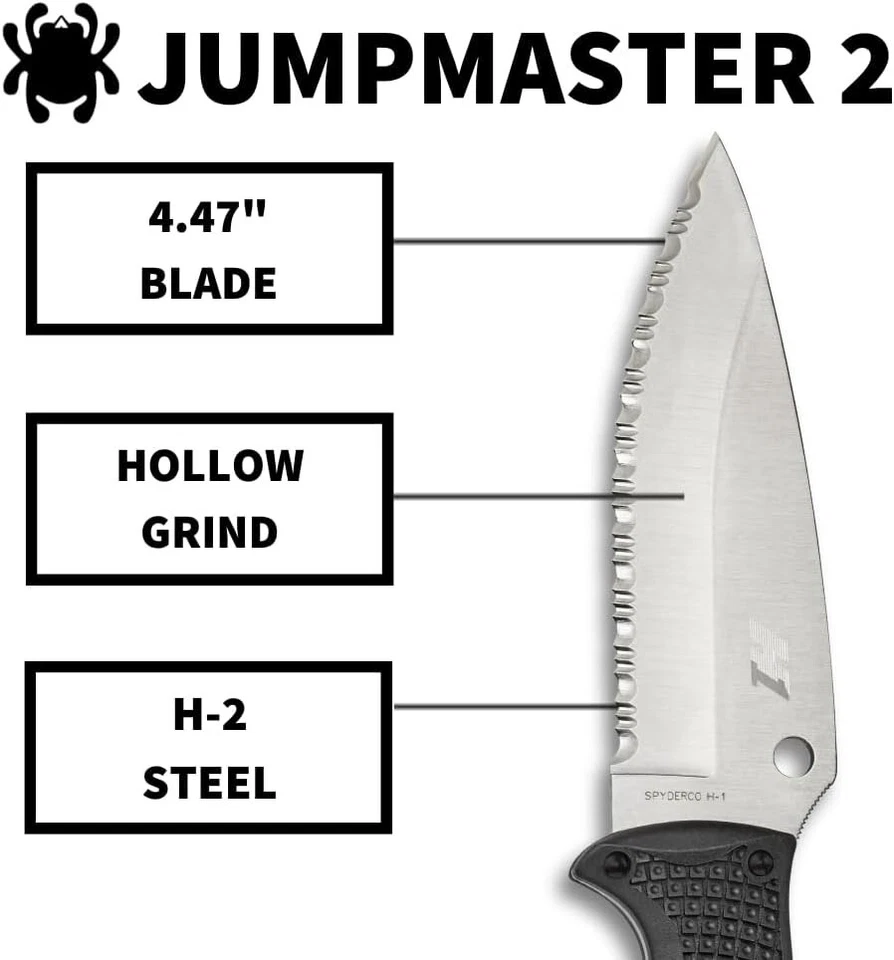 Spyderco Jumpmaster 2 FRN Black SpyderEdge 4.47" Fixed Blade Knife FB24SBK2 - Image 3 of 4