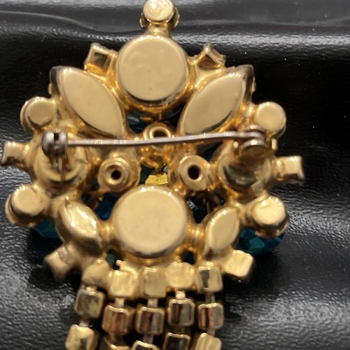 Vintage Brosche und Ohrringe Set Aqua Blau Eis Strass Clip On - Bild 11 von 13