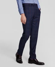 Tallia Men's Blue Plaid Slim-Fit Stretch Suit Separate Pants Size 30W 32L