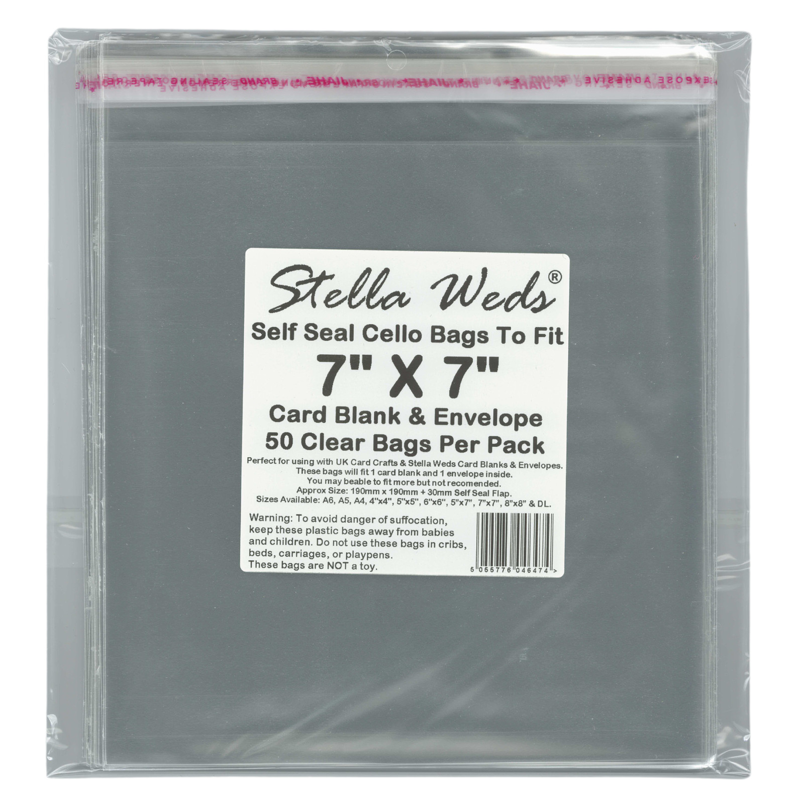 Clear Self Seal Bags To Fit 7x7 Card Blank & Envelope x 50 Per Pack