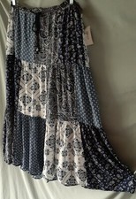 Style & Co Skirt Blue White Lined Long Patchwork  Plus 0X  36 - 42" Waist
