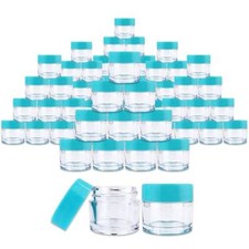 Beauticom  60 PCS 7G/7ML Clear Plastic Refillable Jars with Teal Lids