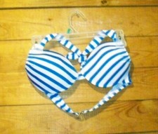 Womens Blue  White Bikini Top Push Up Bra  Underwire Size Tag Missing EUC  